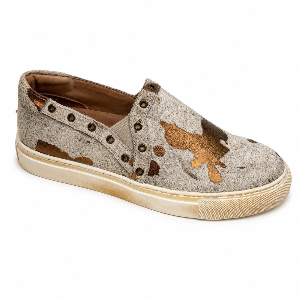 Chocolat Blu 37 US 6.5 Noella Slip On Sneaker Calf Hair Metallic Splatter Bronze